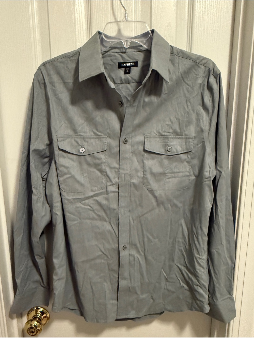 Express Men’s Gray Button-Up Shirt with Chest Flaps